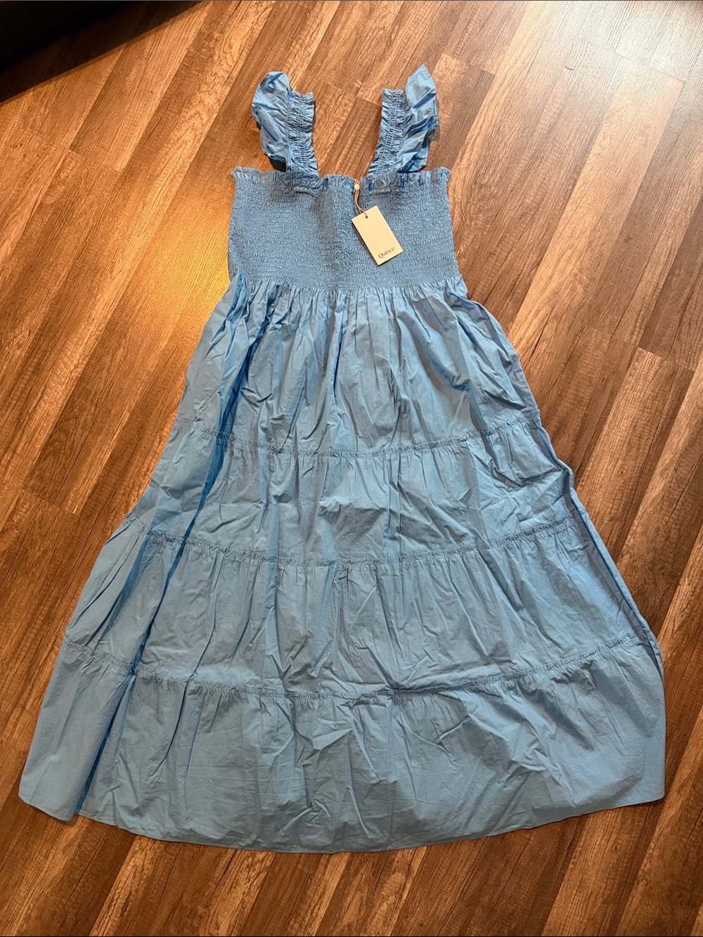 NWT Quince Smocked Tiered Dress with Ruffle Straps